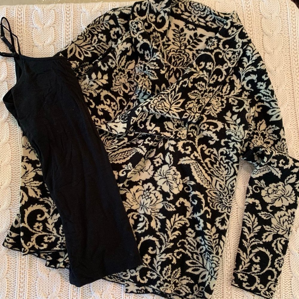 Black/Cream Loose Cardigan + Camisole Bundle